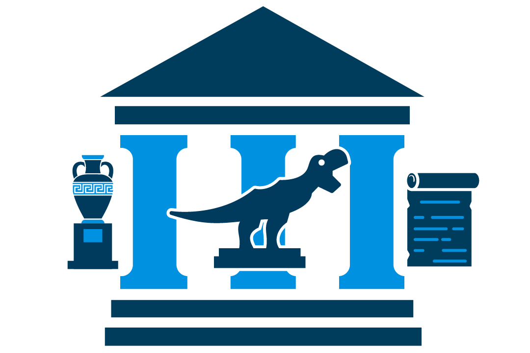 Museum with a dino in the front middle